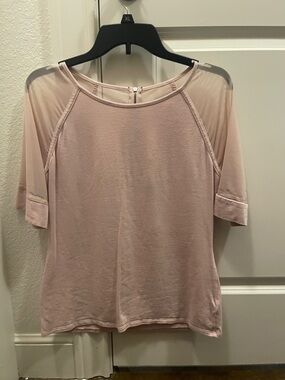 Express Light Pink Short Sleeve Sheer Raglan Top